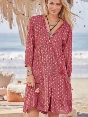 Scandal Italy Boho Pink Mauve Boho Knee length babydoll long Sleeve Dress